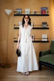 พร้อมส่ง Set เสื้อกั๊กสูทลายริ้ว + กระโปรงยาวเชือกเอว งานป้าย Vshopbrand