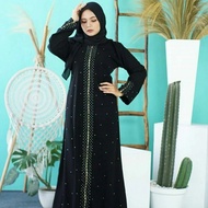 New Baju Dress Abaya Muslim Gamis Arab Hitam Zipper mata full kancing