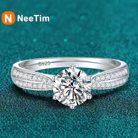 NeeTim 0.5ct 1ct Moissanite Engagement Ring Women Proposal Rings S925 Sterling Silver with White Gol