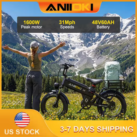 2026 ANIIOKI Electric Bike 1600W Peak Motor 48V 60Ah Long Battery Life EBike 20"*4" Fat Tires 49 km/
