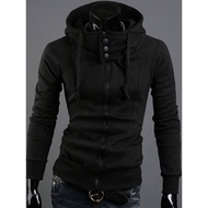 Plain hoodie style hi neck zipper jacket