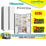 Hisense 620L Inverter Side by Side Refridgerator - Peti Sejuk  RS688N4AWU White Glass Fridge
