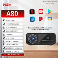 (READY STOCK) NEXGEN A80 Smart WiFi Projector Android 11 | 1080P Full HD | Supports 4K | Auto Focus 
