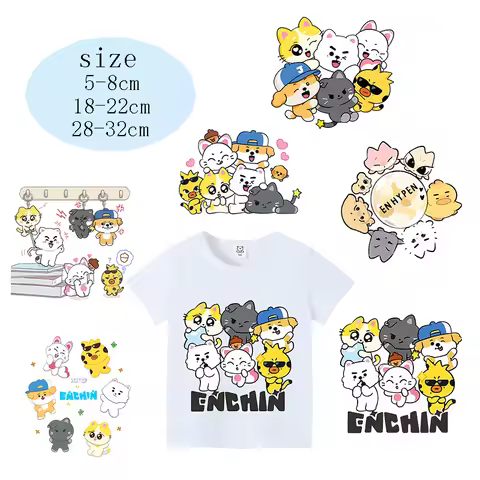 ENHYPEN Heat Transfers Sticker KPOP Men's Team T-shirt Patche Iron Transfer Sticker Cute Kawaii Ther