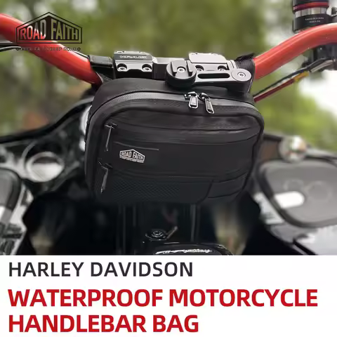 Road Faith Waterproof Front Motorcycle Handlebar Bag T-Bar Handlebar Bag Universal for Harley Davids