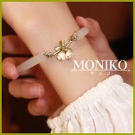 ─ ♨ ❆ MONIKO Original Design 18k Gold Hetian Jade White  Lily of valley Bangle Impact Inspired Brac