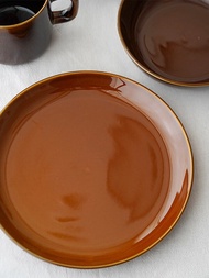 Retro Brown Round Ceramic Plate 8 Inches