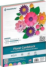 PrintWorks Floral Cardstock Paper 8.5" x 11" - 50 Sheets - 5 Assorted Colors for Flowers - Ideal for