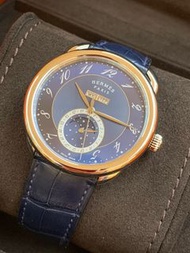 全新🆕Hermes Arceau Grande Lune watch 43mm鱷魚🐊皮表帶 折疊扣 精鋼 藍面🔥