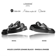LEMANS Mules Loafer 4cm High Heel Shoes - Black. Imported cowhide. Exclusive mold base BH 24T