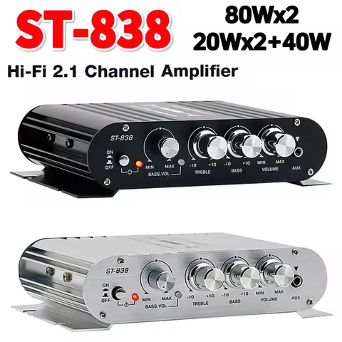 ST-838 HiFi 2.1 Channel Power Amplifier 80Wx2 12V Bass /Treble Adjustment Stereo Bass Sound Amp Subw