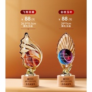 Wooden Trophy Crystal Souvenir Award Customized Student Employee Appreciation Ceremony
