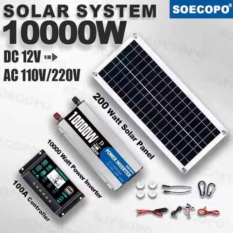 SOECOPO 10000W Multi-Protection Solar Power Kit 200W Panel 100A Controller Inverter with Overload Ov