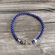 C *.H Original Label 1: 1 4MM Natural Raw Ore Lapis Lazuli Silver Bead Bracelet Retro Distressed Pun