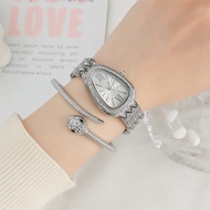 Ladies Snake-Shaped Watch Bracelet Set Full Diamond Snake-Shaped Steel Band Watch Snake-Shaped Open 