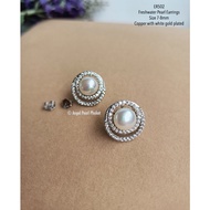 [ER502] 7-8mm White Real Pearl Earrings With Diamonds CZ