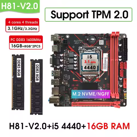 H81 tpm 2.0 PIN mini itx motherboard LGA 1150 Set kit combo with core I5 4440 processor and DDR3 16G
