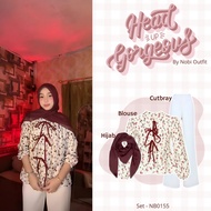 3 In 1 One Set Korean Style Nobi Outfit Blouse Coquette Premium (Hijab+Blouse+Cutbray) Outfit Meet U