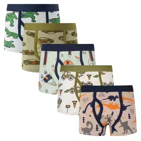 5pcs Boys Underpants Car Dinosaur Shark Rocket Print Cotton Stretch Children Underwear Sets Kids Pan