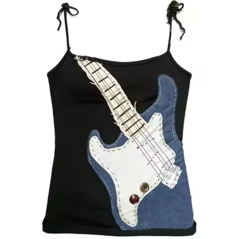 Y2k Subculture Punk Rock Trend Visual Design Musical Note Printed Camisole Vintage Fashion Hip Hop P