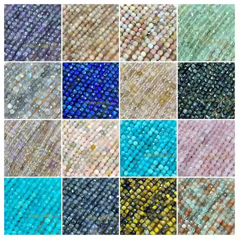 4-5MM Faceted Square Tourmaline Opal Labradorite Amethyst Natural Stone Spacer Beads for Jewelry Mak