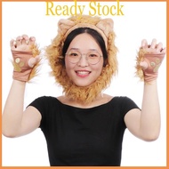 royal Halloween Costume Lion Plush Ears Headband Tail and Paws Kit Lion Fingerless