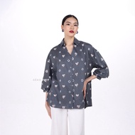 KEMEJA Lavender Long Bishop Sleeve Shirt Long Sleeve Shirt in Grey