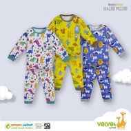 Wulanda 3 stel baju tidur stelan panjang kancing pundak anak piama velvet junior baju panjang dan ce