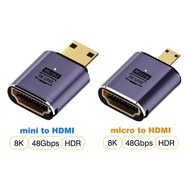 Micro Mini HDMI 2.1 Adapter 8K 60HZ 4K 120HZ for Camera Laptop to Monitor TV Projector