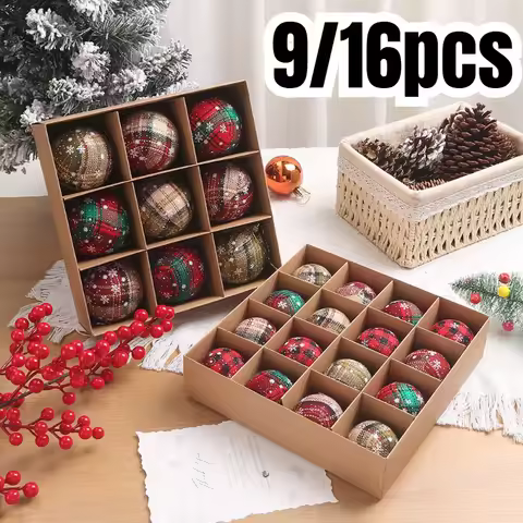 9/16Pcs Christmas foam cloth Christmas ball cloth ball plaid cloth Christmas tree atmosphere pendant