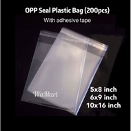 OPP Seal Plastic Bag Clear Transparent 200pcs with adhesive tape (5x8inch/ 6x9inch/ 10x16 inch)