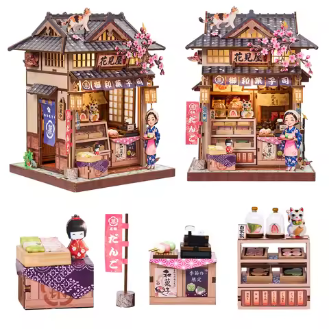 Book Nook Kit DIY Book Nook Kit Hanamiya Japanese Wagashi Shop Miniature House Wooden Dollhouse with
