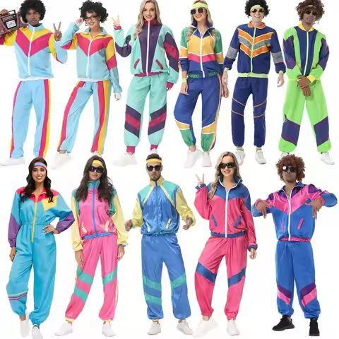 Couples Retro Hippie Costumes Male Women Carnival Halloween Party 70s 80s Rock Hip-Hop Disco Clothin
