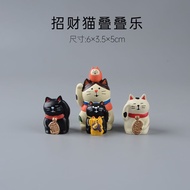 Taiwan Ready Stock Japan zakka New Year Cute Lucky Cat Stacking Happy Blessings Gifts Small Ornament