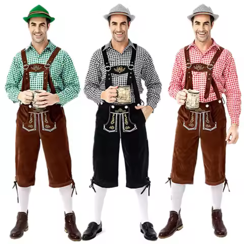 Male Oktoberfest Lederhosen Costume Bavarian Octoberfest German Beer Costume Suspenders Shorts Men's