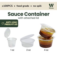 100PC Sauce Container with Attached Lid 1oz /2oz / 4oz | Plastic Sauce Cup | Plastic Sauce Container