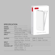Orsen by Eloop E33 / E33 Line แบตสำรอง 10000mAh ชาร์จ 2.4A 12W Powerbank มีสายชาร์จในตัว Type C และ