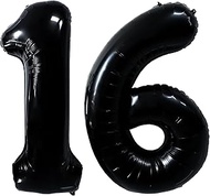 40 inch Black 16 Number Balloon Giant Foil Helium Balloons Black Large Digital Balloon 16 Number 16 