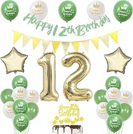 12th Birthday Decoration Boy Girl Sage Green Banner 12th Birthday Garland Decoration 12th Boy Gold B