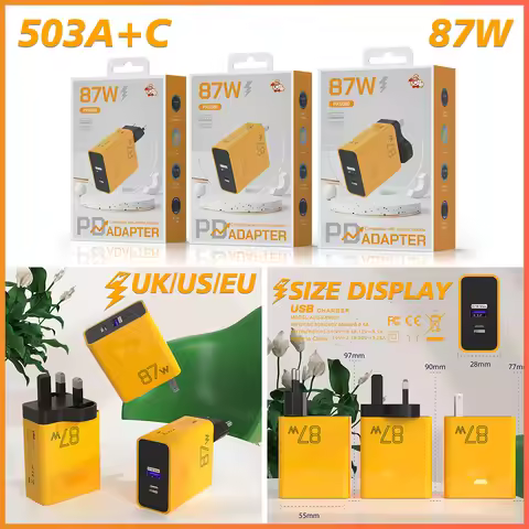 87W Super Fast Charger for iPhone 17 15, Huawei, Xiaomi | PD/QC Flash Charging | EU/US/UK Plug