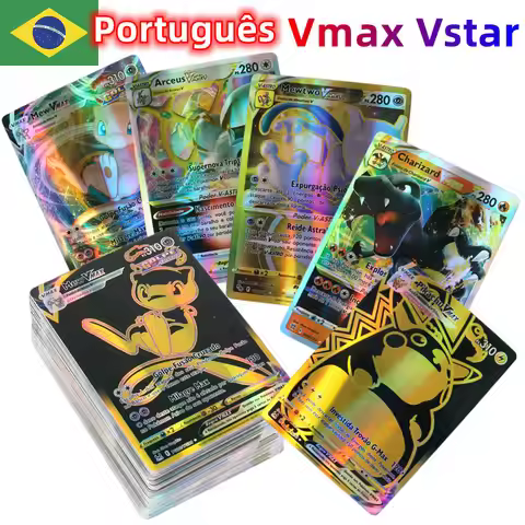 100Pcs Portuguese Holographic Pokemon Cards 49Vstar 51Vmax Letter with Rainbow Arceus Shiny Charizar