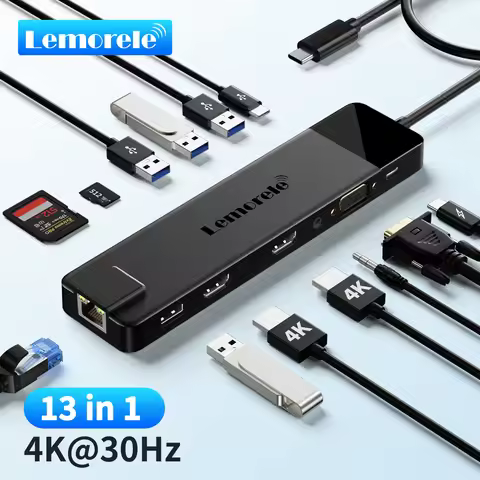 4K USB Hub USB C to Dual HDMI VGA Gigabit Docking Station USB 3.0 VGA Adapter SD Card Readers for Wi