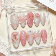 30Pcs 3D Jellyfish Shell Press On Nails Pink Almond Summer False Nails with Free Glue