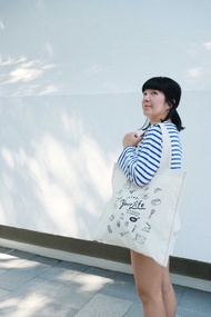 島中坊研 11週年 紀念環保袋 米白色布料配深藍印花