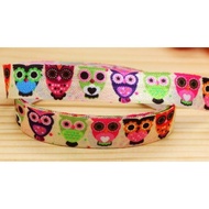 SALES 4 yards FOE Fold Over Elastic DIY RIBBON 15mm HairTies HeadBand OWL OWLS HOOTABLE RAINBOW