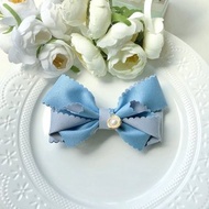 花邊雙色氣質大款蝴蝶結彈夾髮夾-藍+灰