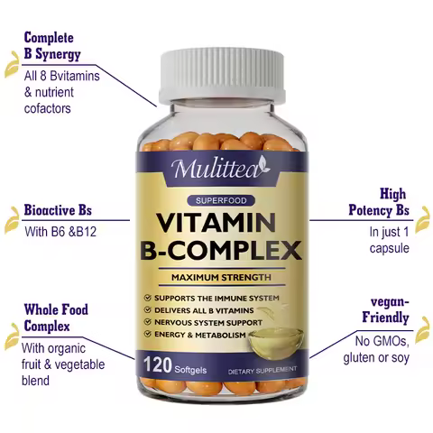 Mulittea 3X Complex Vitamin B Supplements (B12 B2 B6)for Relieve Stress Improve Immunity System Ener