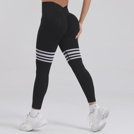 Vwaist Four-Stripe Crotch Leggings Outdoor Women's High-Waisted Push-Up Quick-Dry Running Fitness Pa