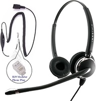 RJ9 Headset - Deluxe Pro Binaural Headset + 8 Selection Switches RJ9 Headset Adapter for Any phone's Jack