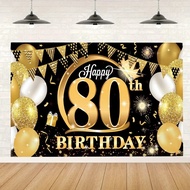 Happy 80th Birthday Backdrop Gold 80 Years Old Decor Eighty Birthday Party Black Gold Vinyl Backgrou